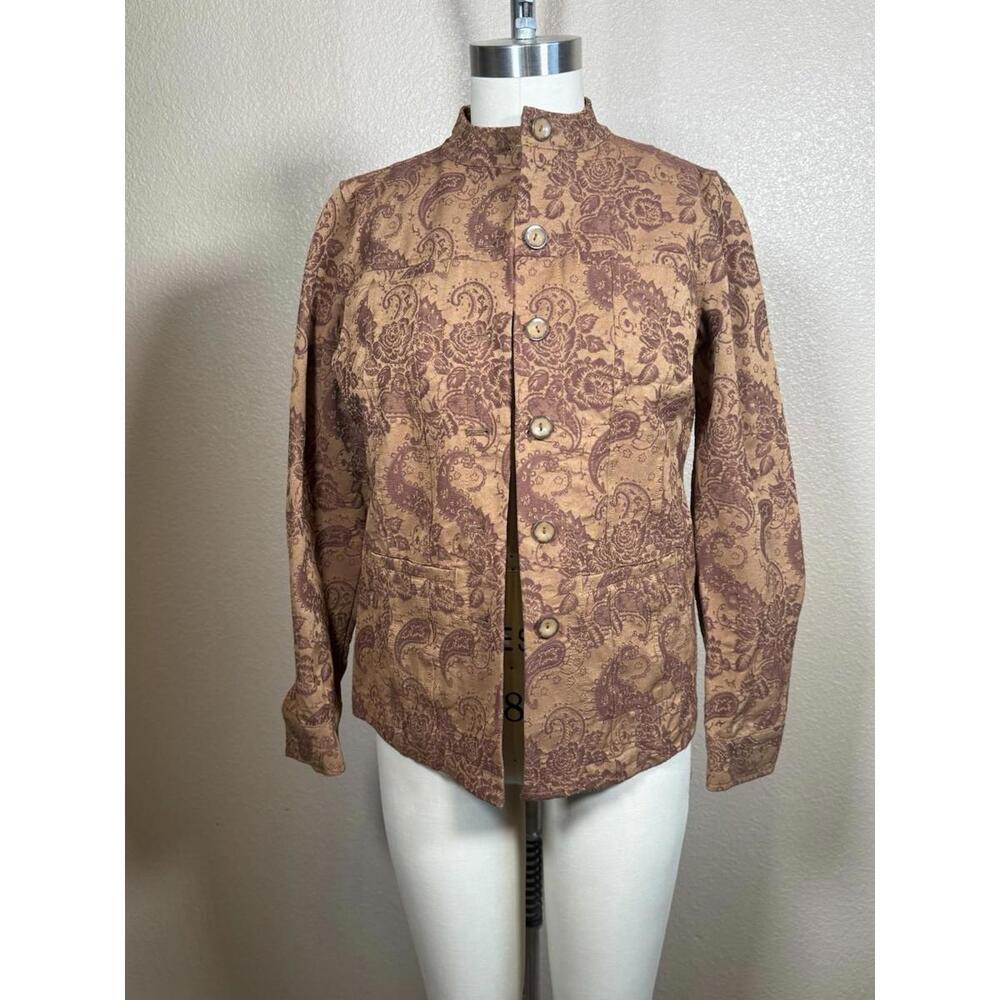 Rebecca Malone Brown Floral Jacket Size Small Petite Womens